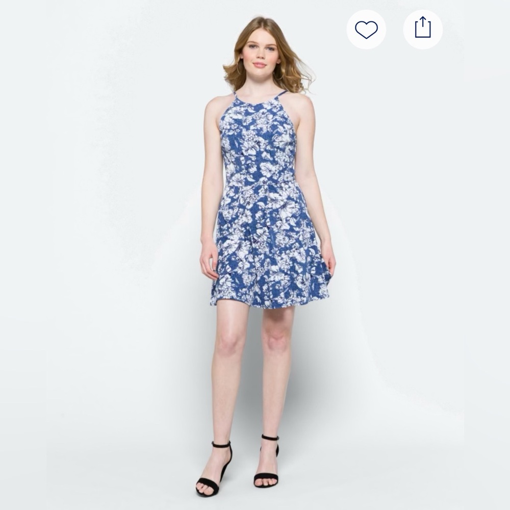 Blue Halter Neck Sleeveless Midi Liv Knit Dress
